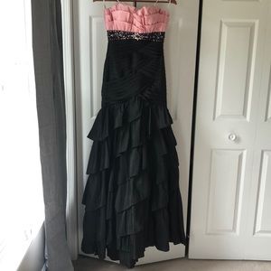 Tony Bowls Paris Pink/Black Beaded Strapless Gown